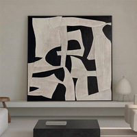 Art mural beige Wabi-Sabi, peinture abstraite noire et beige, grande peinture murale minimaliste noire, peinture sur toile beige