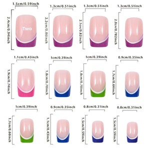 Uñas Postizas Cortas Cuadradas, Base Transparente Color Piel, Multicolor Arcoíris, Punta Francesa, Diseño de Flores, Corazones y Croc-Hearts - Product Image 3