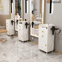 Chariot de salon de beauté Yoocell en contreplaqué de marbre blanc avec roues en métal