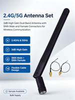 Aurora Yu AN-03 Ensemble d'antennes 2.4G/5G 3dBi à gain élevé double bande avec base en caoutchouc, polarisation verticale, câbles mâles Pigitail vers femelles