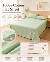 Drap plat Queen Size en percale 100% coton biologique, 1 unité, vert sauge, teint uni, léger, frais et durable – NOUVEAU