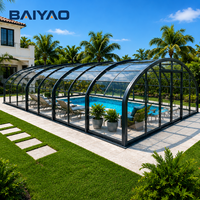 Maßgefertigte Einziehbare Aluminium-Schwimmbadüberdachung Moderne Polycarbonat-Abdeckung Schiebe-Wintergarten für Hinterhof und Garten