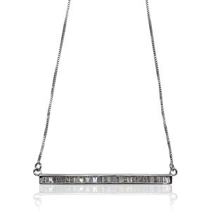 Baguette Cut White Diamond Pendant Necklace 925 Sterling Silver Rhodium Plated 0.59 Cttw G Color Trendy Women's Everyday Wear - Product Image 1