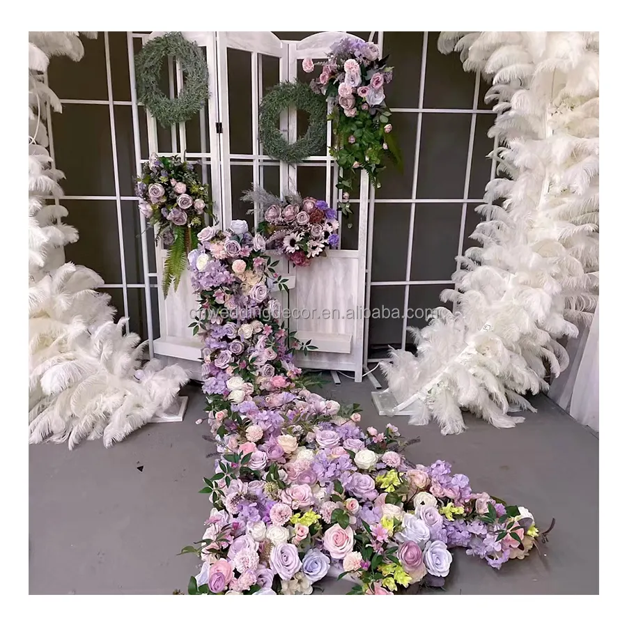 light purple wedding table centerpiece flower runner wedding supplies artificial flower runner