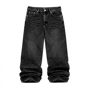 Jean en denim décontracté pour homme SPARKWELL INDUSTRY, coupe droite, taille mi-haute, respirant, imprimé tissé, délavé au sable et à la pierre, style hip-hop - Product Image 5