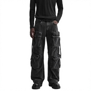 Top Unisex Black Lightweight Mid Elastic Waist Casual 100% Cotton Denim <b>Harem</b> Pants Autumn Wear - Product Image 3