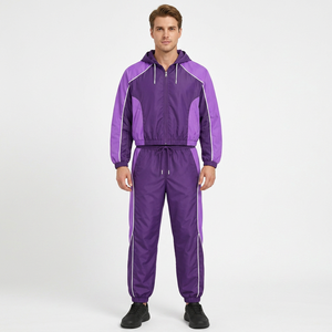 Conjunto Deportivo con Capucha y Bloques de Color Morado, Chaqueta Cortavientos Transpirable de Punto con Cremallera para Otoño - Product Image 1