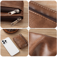 Porte-monnaie en cuir véritable, durable, résistant à l'usure, texture rétro, compact, multifonction, pochette à fermeture éclair, portefeuille décontracté portable pour cartes