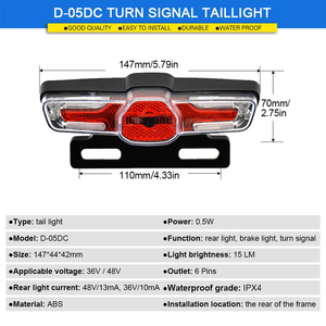 Feu avant et arrière de vélo électrique, 36V, 48V, DK336/DK-15, interrupteur tournant, câble étanche, éclairage LED, pièces de vélo électrique - Product Image 5