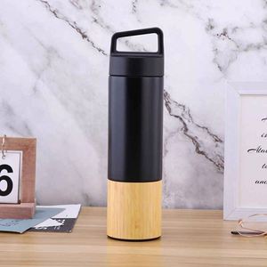 Minimalist Stainless Steel Vacuum <b>Flask</b> With Bamboo Base White Lid Double Wall Insulated Tumbler Office Use - Product Image 5