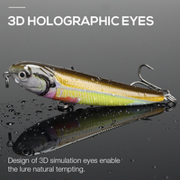 Leurre de pêche flottant type crayon, haute simulation, 70 mm, 6 g, yeux holographiques 3D, corps rigide en plastique ABS