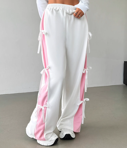 Pantaloni dritti con fiocco Vintage da donna tendenza moda primaverile con elastico in vita ampio pantaloni lunghi in tinta unita <span class=keywords><strong>abbigliamento</strong></span> di nuovo stile - Product Image 3