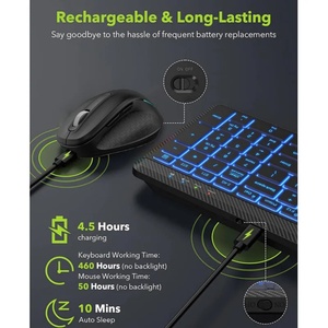 <b>Wireless</b> <b>Keyboard</b> and Mouse <b>Backlit</b> Slim Rechargeable Multi-Device BT <b>Keyboard</b> with Number Pad for Mac Windows I.OS Computer - Product Image 3