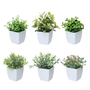 Plantes artificielles, petites mini feuilles d'herbe en plastique en pot pour Noël, maison, bureau, salon et décoration de bureau