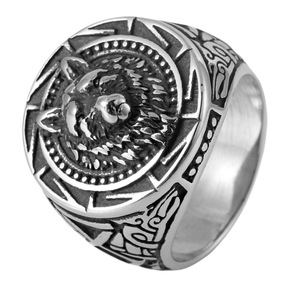 Yunnique – bague tête de loup en acier inoxydable pour hommes, style punk nordique, bijoux du zodiaque animal, cadeau - Product Image 5