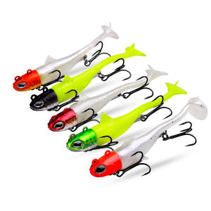 Têtes de leurres souples en tungstène de plusieurs tailles, corps en silicone noir, leurres souples type <span class=keywords><strong>minnow</strong></span>, hameçons triples, leurres de pêche souples - Product Image 1