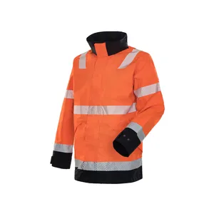 An toàn Parka với phân đoạn băng phản chiếu 300D Rip dừng Oxford PU lớp phủ không thấm nước HI VIS Áo khoác