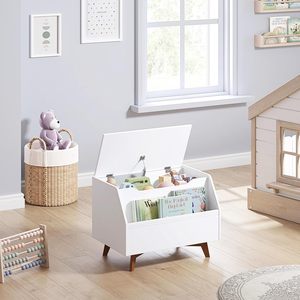 Banc de rangement pour enfants en bois blanc moderne <span class=keywords><strong>avec</strong></span> fente pour livres. <span class=keywords><strong>Coffre</strong></span> multifonctionnel idéal pour ranger les jouets et les articles quotidiens des enfants - Product Image 5