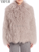 YR690A Manteaux de fourrure en peau d'agneau du Tibet de qualité supérieure Veste en fourrure de Mongolie