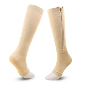 Sıcak satış fermuar varis çorabı açık ayak diz boyu çorap kadın ince uyku güzellik bacak varisli damarlar önlemek