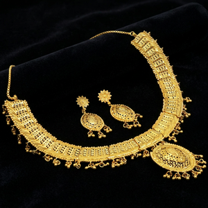 Ensemble de colliers plaqués or 14K, 18K, 24K en gros, bijoux fantaisie en laiton plaqué or, ensemble de bijoux au design floral traditionnel. - Product Image 1