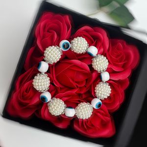 Bracelet élastique en fausses perles Evil Eye, 16mm, 12mm, 10mm, bijoux pour femmes, usage quotidien, or blanc CCB - Product Image 2