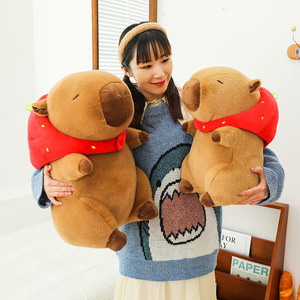 Bán Buôn Sáng Tạo 35Cm/45Cm/55Cm/90Cm Nâu Capybara Xấu Xí Dễ Thương Ném Gối Búp Bê Capybara Mũ Dâu Sang Trọng Đồ Chơi Cô Gái Quà Tặng - Product Image 6