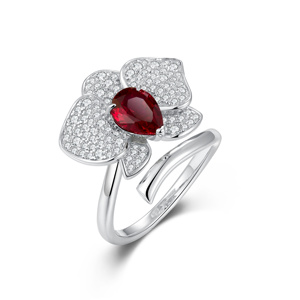 925 <b>Silver</b> Cultivated Ruby <b>Ring</b> Shines, <b>Adjustable</b>,Flower-Shaped,Perfect Gift for Girls for Engagement and Proposal Occasions L - Product Image 1