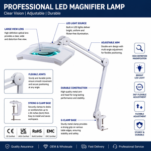 โคมไฟแว่นขยายแบบตั้งโต๊ะ LED สำหรับร้านเสริมสวย แสงเดย์ไลท์ กำลังขยาย 2.25x 3x 5 ไดออปเตอร์ สำหรับงานตรวจสอบระดับมืออาชีพ - Product Image 1