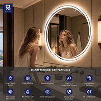 Miroir LED rond intelligent avec horloge numérique, double rétroéclairage, miroir de salle de bain circulaire anti-buée, variateur tactile pour la décoration de chambre d'hôtel