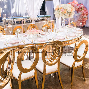 طاولات وكراسي نصف دائرية لحفلات الزفاف، طاولة مأدبة ذهبية متموجة - Product Image 4