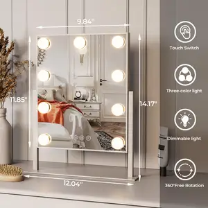 مرآة زينة للمكياج مزودة بأضواء تكبير بإضاءة تعمل باللمس ثلاث مرات مزودة بطاقة مزدوجة مرآة مكياج محمولة مزودة بإضاءة ليد