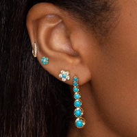 Parure de bijoux personnalisée plaqué or 18 carats avec pierres turquoise, collier tennis et boucles d'oreilles pendantes assorties pour femme, vente en gros, OEM, ODM, cadeau