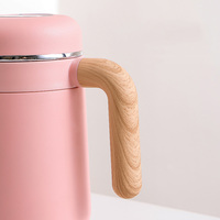 Mug de voyage isotherme moderne en acier inoxydable 316 avec affichage de la température et poignée portable effet bois