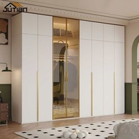 Armoire en mélamine personnalisable, vente directe d'usine, pour vêtements, avec porte en verre, éclairage LED, placards pour la