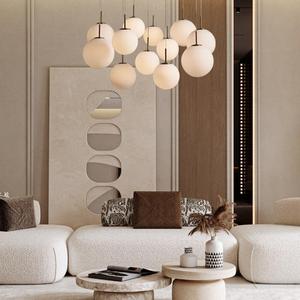 <span class=keywords><strong>Lampadario</strong></span> Moderno Personalizzato con <span class=keywords><strong>Sfere</strong></span> di Vetro e Metallo per Isola Cucina e Soggiorno - Product Image 4