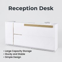 Bureau de réception en bois moderne et durable avec logo personnalisé, de luxe, en argent, en forme de L, pour hôtel, centre commercial, salon de coiffure, salon de beauté