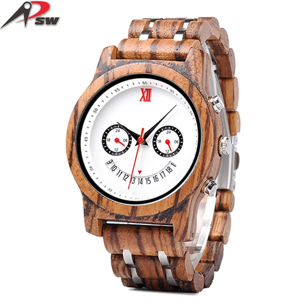 Wooden Watch Male Sports Mens Military Chronograph Watches Casual Quartz Wood Watch