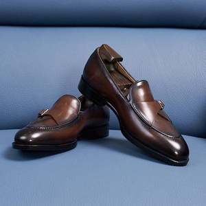 Mens Genuine Leather Monk Strap <b>Shoes</b> British Style Buckle Loafers <b>Height</b> <b>Increasing</b> Waterproof Casual Footwear for Autumn - Product Image 2