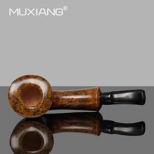 MUXIANG Handmade Briarwood Smoking Pipe Bent Shape Gold Black Finish Men's Tobacco Pipe Accessory - Product Image 2
