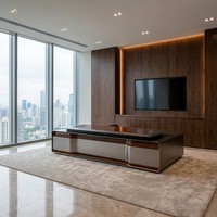 Bureau de direction professionnel avec LED 3 couleurs, finition cristal, bois de placage naturel, MDF E1, table de direction, mobilier de bureau