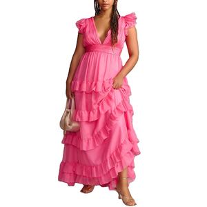 Abito Sunrise Custom New Dress estivo Casual con scollo a V a manica corta con fondo a strati <span class=keywords><strong>abiti</strong></span> da festa taglie forti <span class=keywords><strong>donna</strong></span> per <span class=keywords><strong>donna</strong></span> - Product Image 1