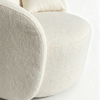 Sofá Modular Circular de Tela Bouclé Color Crema, Sillón Tapizado Curvo con Cojines, Muebles para Sala de Estar