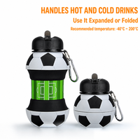 Bouteille d'eau pliable en silicone, design ballon de football, vente en gros directe d'usine, faible MOQ, pour enfants