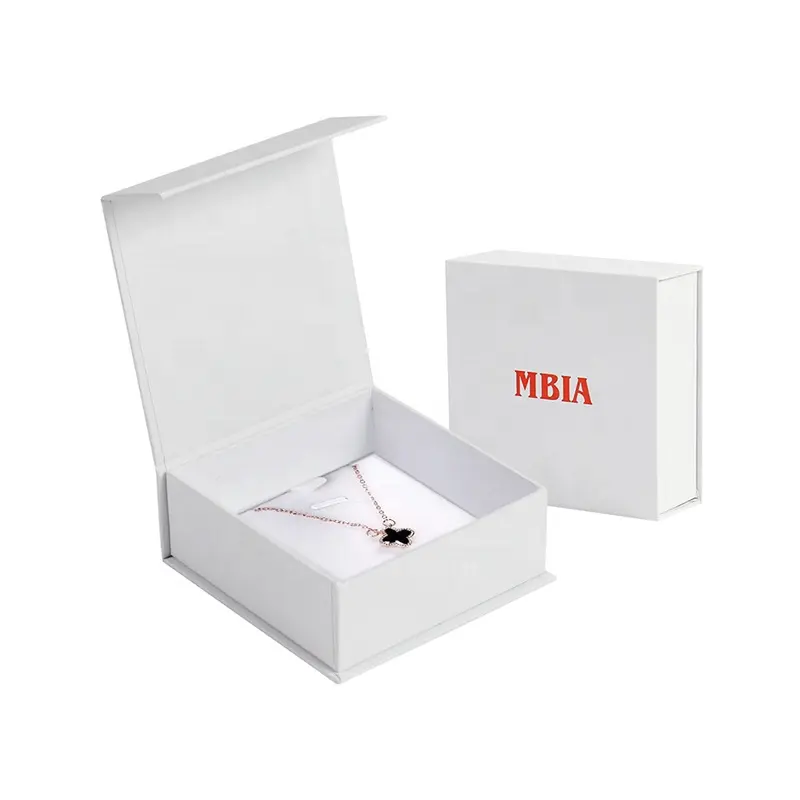 Colgante para collar de lujo con logotipo personalizado impreso, caja de cartón de papel blanco con imán