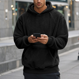 Sweat à capuche en molleton Sherpa bleu pour homme, coupe oversize, respirant, streetwear d'hiver - Product Image 5