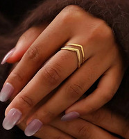Bague ouverte réglable en argent sterling 925 plaqué or 18 carats à double couche en forme de V pour femme, bijou de doigt empilable vintage, cadeau