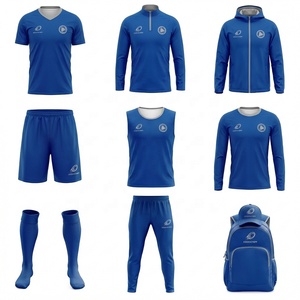 Nouvel ensemble d'entraînement de football classique bleu roi 2026 avec maillot, short, chaussettes, veste, polo, casquette et sac à dos à bordures grises - Product Image 2