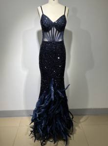 ED2472 <span class=keywords><strong>Abito</strong></span> Aderente da Donna <span class=keywords><strong>di</strong></span> Alta Qualità Elegante con Paillettes e <span class=keywords><strong>Piume</strong></span> <span class=keywords><strong>di</strong></span> Lusso da Sera per Feste - Product Image 3