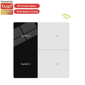 Nuevo Diseño Interruptor Inteligente Tuya de 2 Ganglios con Pantalla LED y Nombre en el Panel, 600W, Placa Frontal de Cristal Dorado, Edición de Nombre de Habitación, MQTT, Home Assistant - Product Image 1